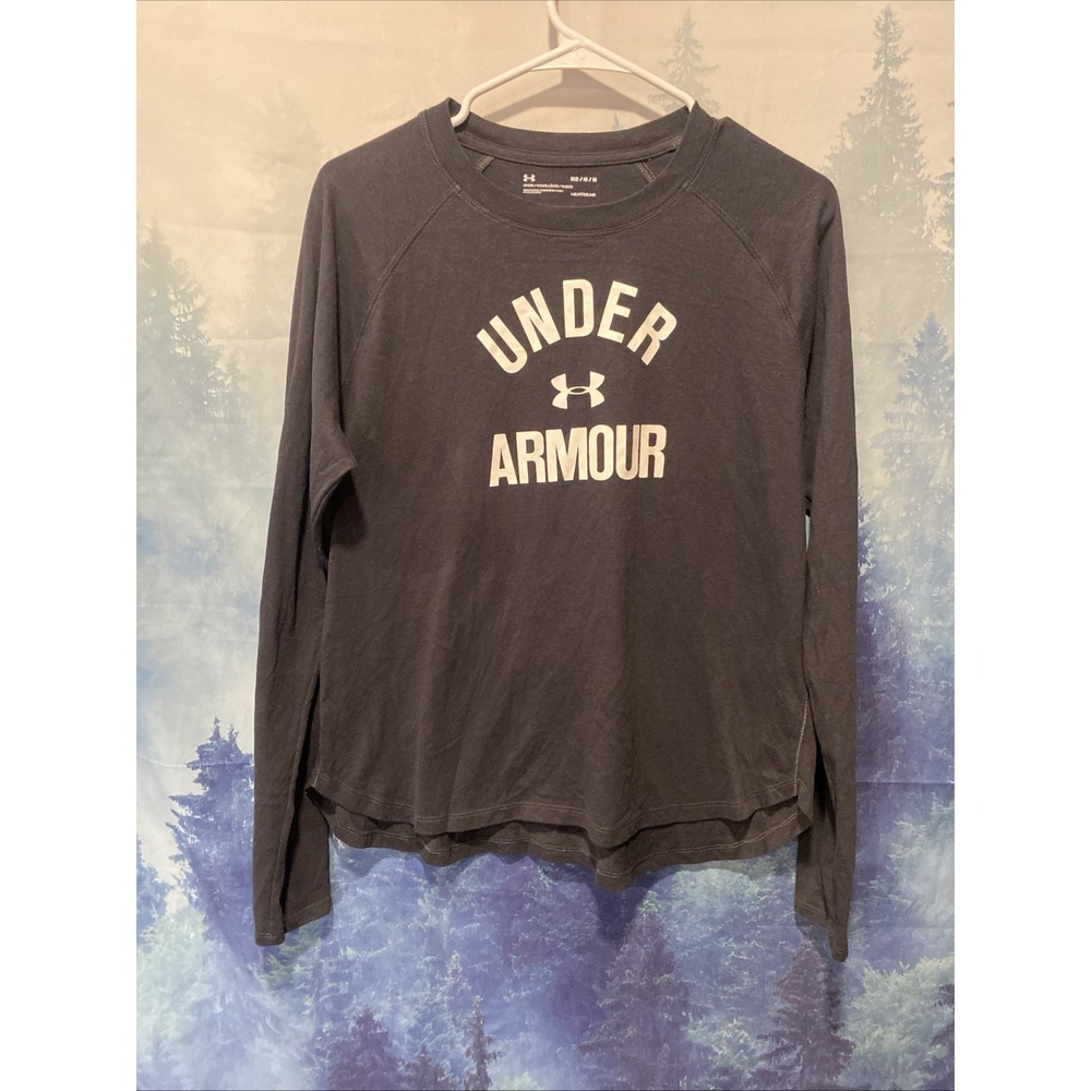 Under Armour Shirt Womens Med Black White Logo Loose Heatgear Active Gym Workout